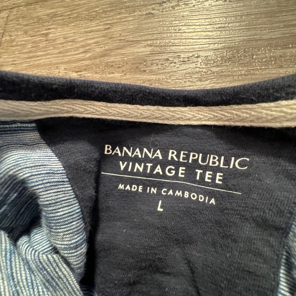 Banana Republic Shirt Mens Large Blue Cotton Raglan Baseball Vintage Tee Preppy